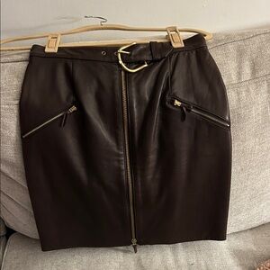 Isaac Mizrahi Dark Brown Leather Pencil Skirt
